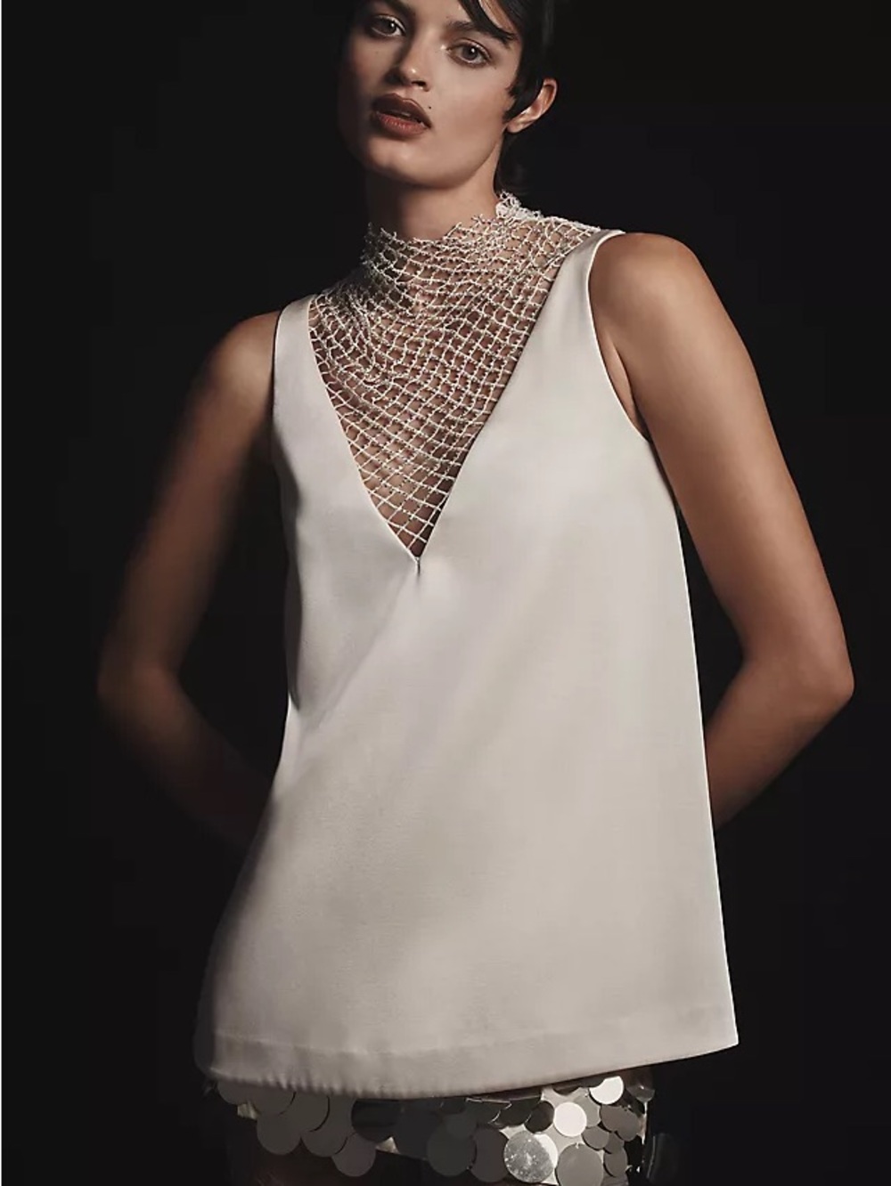 Mare Mare Crystal-Mesh Insert V-Neck Sleeveless Blouse